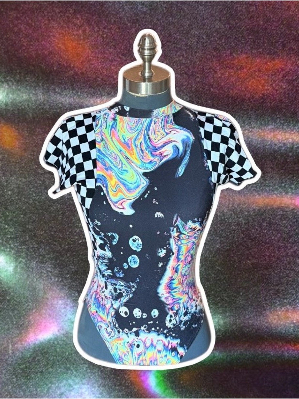 Mi Gente Psychedelic Swirl Checkerboard Short Sleeve Bodysuit